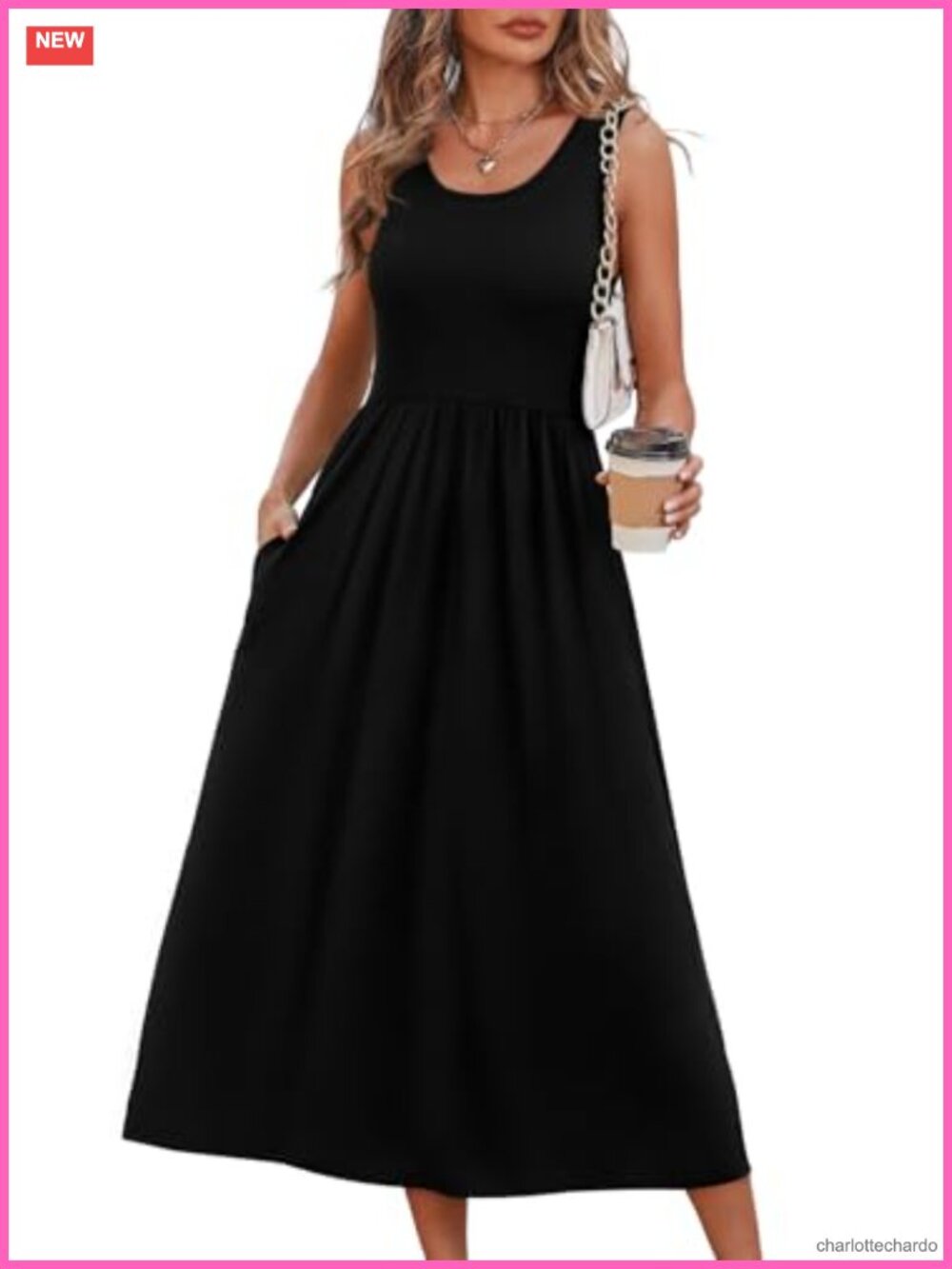Womens Flowy Midi Dress Scoop Neck Sleeveless A-Line Beach Vacation